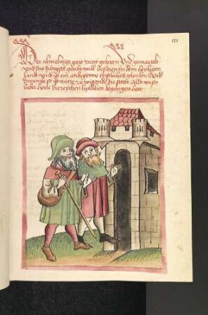 Zwei Pilger vor einem Stadttor (Jerusalem?)