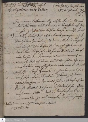 Brief von Heinrich Wilhelm Ludolf an Hiob Ludolf.