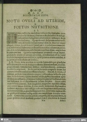 Dissertatio XXXVI. De Motu Ovuli Ad Uterum, & Foetus Nutritione