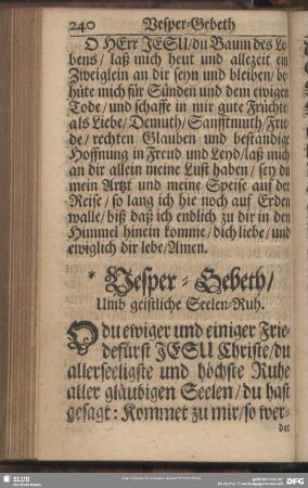 Vesper-Gebeth am Donnerstag