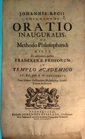 Oratio inaug. de methodo philosophandi
