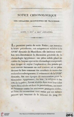 Notice chronologique des dynasties égyptiennes de Manethon