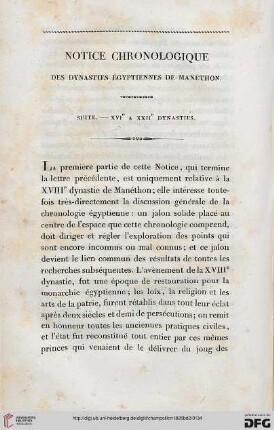 Notice chronologique des dynasties égyptiennes de Manethon