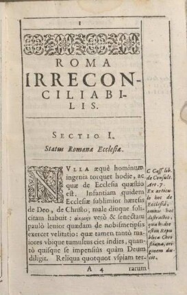 Sectio I. Status Romanae Ecclesiae.