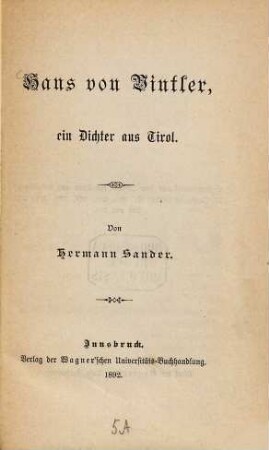 Hans von Vintler, ein Dichter aus Tirol