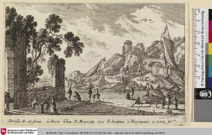 [Hafenlandschaft mit Personen und nicht aufgespanntem Segel auf einem der Boote]