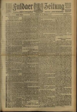 Erste Ausgabe vom Mittwoch, den 15. November 1911.