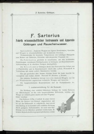 F. Sartorius. Fabrik wissenschaftlicher Instrumente und Apparate Göttingen und Rauschenwasser