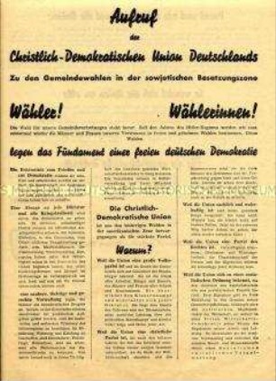Aufruf der CDU zu den Gemeindewahlen 1946