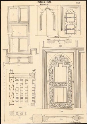 Rathaus, Alsfeld: Details Tür, Säulen der Galerie 1:10 (vgl. Inv.Nr. 5542)