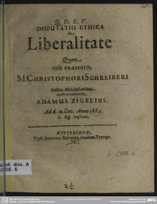 Disputatio ethica: De liberalitate