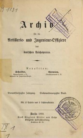 Archiv für die Artillerie- und Ingenieur-Offiziere des deutschen Reichsheeres. 97, 97 = Jg. 54. 1890