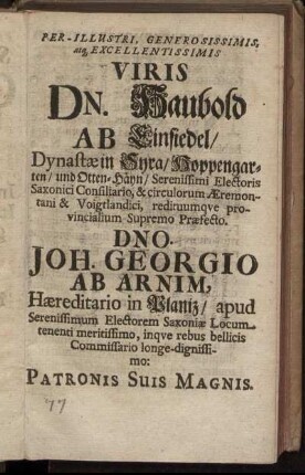 Per-Illustri ... Viris Dn. Haubold Ab Einsiedel ...