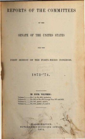 Senate documents. [268,f.] 1873/74, Vol. 4,1 = Congress 43, Sess. 1