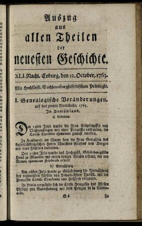 XLI. Nachl. Coburg, den 12. October, 1763.