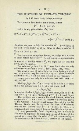 The converse of Fermat's theorem.