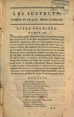 Les suspects : comédie en un acte, mêlée d'ariettes