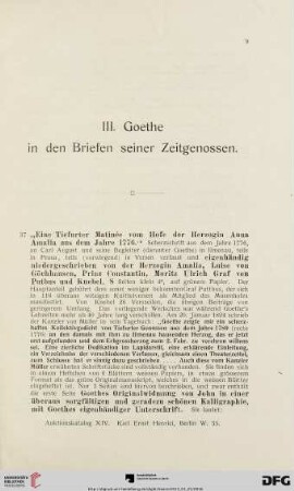 III. Goethe in den Briefen seiner Zeitgenossen (Nr. 37-88)