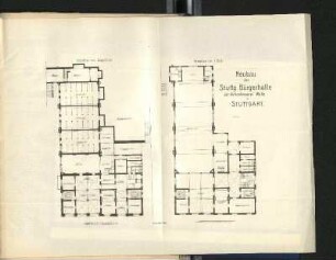 Stuttgarter Bürgerhalle der Aktienbrauerei Wulle, Stuttgart. Grundriss Erdgeschoss und 1. Obergeschoss