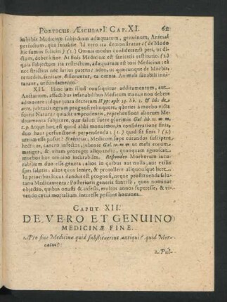 Caput XII. De Vero Et Genuino Medicinae Fine.
