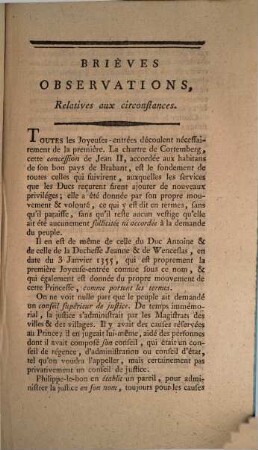Brièves Observations, Relatives aux circonstances