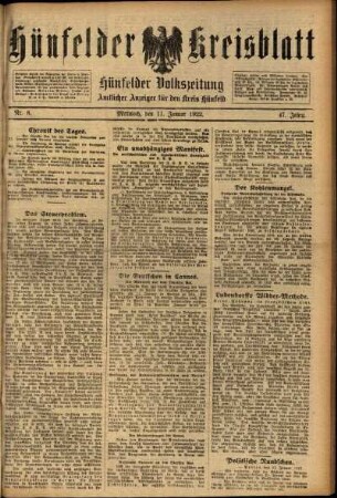 Ausgabe vom Mittwoch, den 11. Januar 1922.