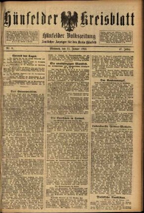 Ausgabe vom Mittwoch, den 11. Januar 1922.