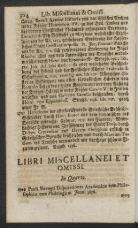 Libri Miscellanei Et Omissi. In Quarto
