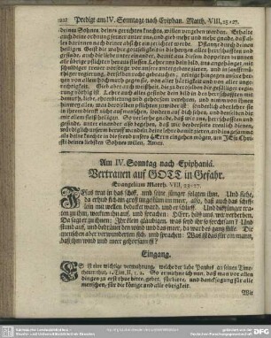 Am IV. Sonntag nach Epiphaniä. Vertrauen auf Gott in Gefahr. Evangelium Matth. VIII, 23-27