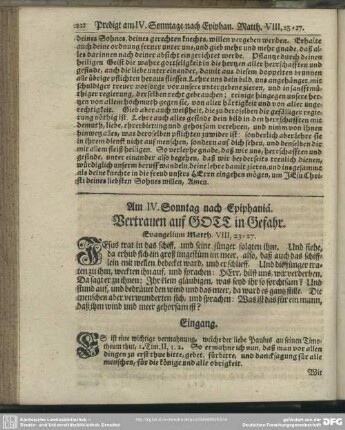 Am IV. Sonntag nach Epiphaniä. Vertrauen auf Gott in Gefahr. Evangelium Matth. VIII, 23-27