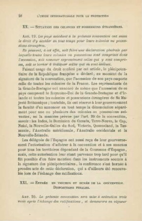 XX. Situation des colonies et possessions étrangères