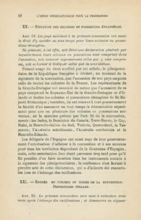 XX. Situation des colonies et possessions étrangères