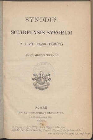 Synodus Sciarfensis Syrorum : in Monte Libano celebrata anno 1888