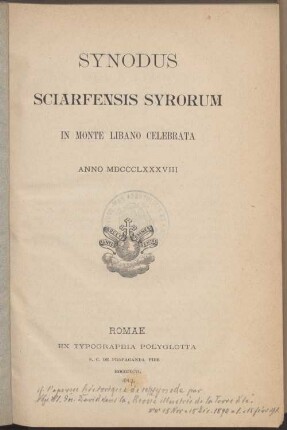Synodus Sciarfensis Syrorum : in Monte Libano celebrata anno 1888