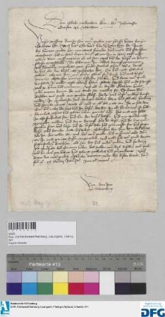 Der Rat der Stadt Nürnberg ersucht Johannsen Grafen von Wertheim, gegen Eberhart von Tottenheim jun. zu vermitteln.