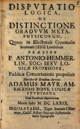 Disp. log. de distinctione graduum metaphysicorum