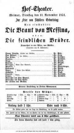 Die Braut von Messina, oder: Die feindlichen Brüder