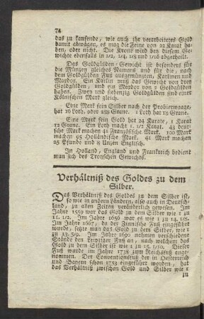 Verhältniß des Goldes zu dem Silber.