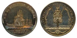 Medaille mit Schiffsdarstellung auf die Seeschlacht bei Cadix