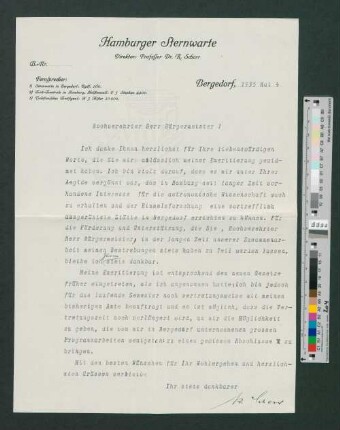 Brief an Werner von Melle