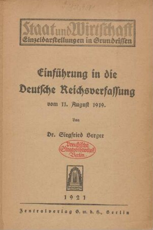 Einführung in die Deutsche Reichsverfassung vom 11. August 1919