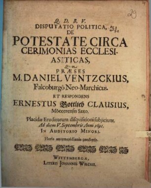 Disp. pol. de potestate circa cerimonias ecclesiasticas