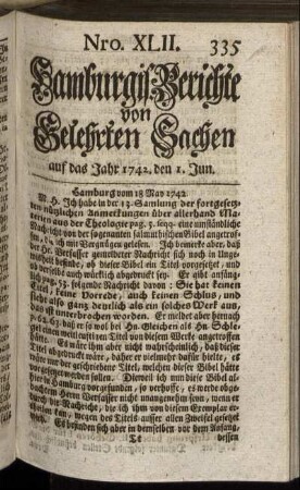 Nro. XLII. auf das Jahr 1742. den 1. Jun. - Nro. L. auf das Jahr 1742. den 29. Jun.
