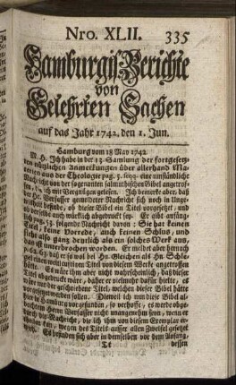 Nro. XLII. auf das Jahr 1742. den 1. Jun. - Nro. L. auf das Jahr 1742. den 29. Jun.