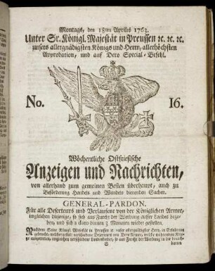 No. 16. Montags, den 18ten Aprilis 1763.