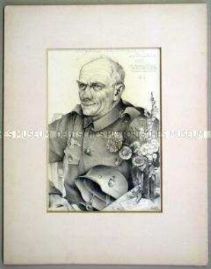 Der Ällgäuer Landesschütze Meinrad Hafner mit Blumenstrauß und Feldpostbrief