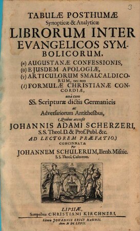 Tabulae posthumae synopticae et analyticae librorum inter Evangelicos Symbolicorum