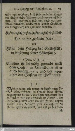 Die neunte geistliche Rede von Jesu, dem Herzog der Seeligkeit, in Ansehung seiner Höllenfarth