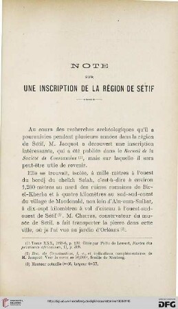 Sér. 4: Note sur une inscription de la région de Sétif