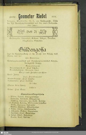 Heft 21. Güldengossa, Störmthal, Göhren, Rödgen, Magdeborn, Dreiskau, Göltzschen